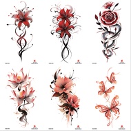 Waterproof Temporary Tattoo Sticker Half Arm Red Flower Arm Realistic Tattoo Sticker