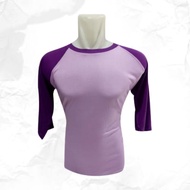 Kaos Polos Raglan Lengan 3/4 Warna Ungu Muda Kombinasi Ungu Tua