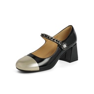 Belle Womens Shoes Mary Janes Silver French Style Fashionable Flat Heel round Toe Leather Upper High