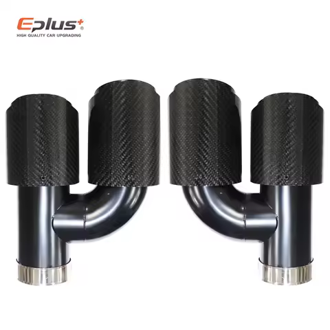 EPLUS Car Carbon Fiber Glossy Muffler Tip H Shape Double Exit Exhaust Pipe Mufflers Nozzle Decoratio