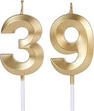 Gold 39th & 93rd Birthday Candles for Cakes, Number 39 93 Candle Cake Topper for Party Anniversary W