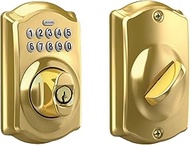 Schlage BE365 CAM 505 Camelot Keypad Deadbolt Electronic Keyless Entry Lock, full, Bright Brass