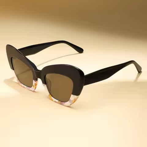VZONE Trendy Retro Sunglasses Asymmetric Color Block Cat Frame UV400 for Women Men Polarized Daily C