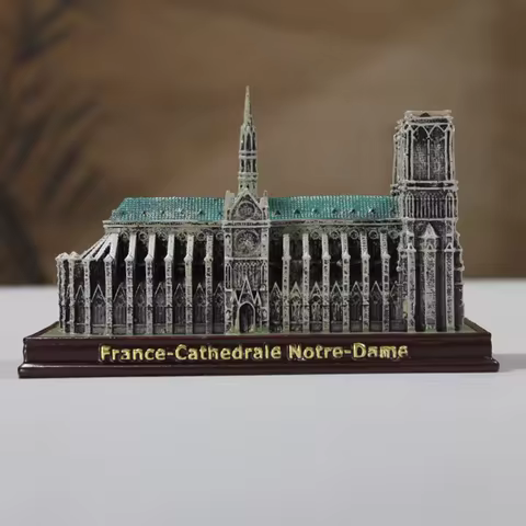 The model of Notre Dame Cathedral in Paris France world famous architectural craft retro decorative 