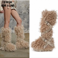 Snow Boots - Thick Sole Wool Boots With Rivets MO40125