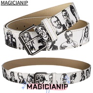 MAGICIANIP Hip-Hop Street Belt, PU Leather Rapper Printed Waistband, Trendy Adjustable Rock Rep Pers