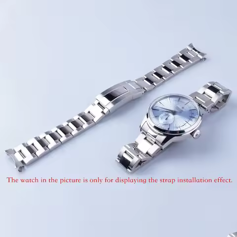 Rolamy 20mm Silver Middle Polish Steel Watch Band Wrist Strap Bracelet With Oyster Clasp For Seiko P