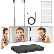 3 Way Mirror for Self Hair Cutting with LED Adjustable Height USB Rechargeable 360° Barber Mirror Tr