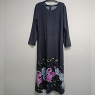 Jubah Muslimah Floral Grey Zipper Long Sleeve Regular Size XL Round Neck Crepe Ladies Wear Muslimah Embroidery Jubah