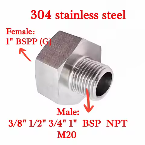 G1" BSPP Female To Male M20 3/8" 1/2" 1" BSP NPT Male Hex Reducer Bushing 304 Stainless Adapter High