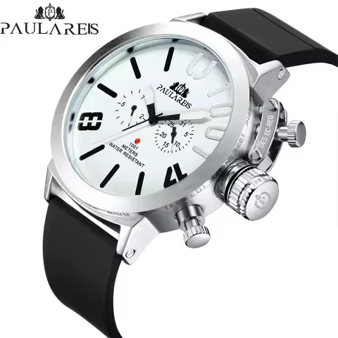 Automatic Watch for Men Mechanical Rubber Strap Black Silver Boat Case Orange Blue Yellow Classic U 