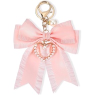 Gantungan Kunci Dompet Berbentuk Riben dengan Hiasan Mutiara, Hiasan Beg Comel untuk Wanita, Gantung