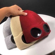 Pilot Glasses Woolen Cap Windproof Sunglasses Knitted Hat Autumn and Winter Warm Pullover Cap Foreig