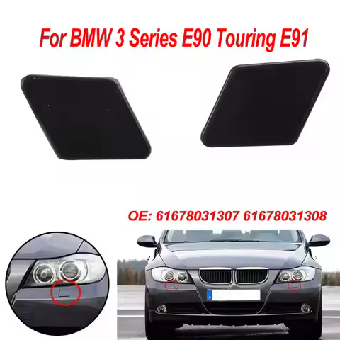 2pcs Front Bumper Headlight Washer Nozzle Spray Covers Cap Black 61678031307 61678031308 For BMW 3 S