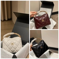 Lunch Box Bag Diamond Bag Mini Bag Twist Handle Handbag ­Er 26B Retro Black Gold Diamond Check Handl
