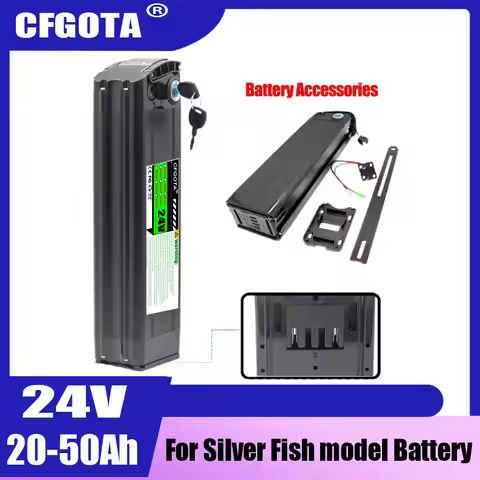 24V lithium-ion battery pack, 20-100Ah, with 2A charger, suitable for Silverfish 250W-1000W motors