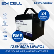 BH CELL  L-12-050 LITHIUM BATTERY LIFEPO4 12.8V 50AH - 2 YEARS WARRANTY -  BMS INCLUDED - FOR SOLAR, UPS, RV AND MARINE
