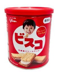 🇯🇵 日本 Glico 固力果 BISCO 夾心乳酸菌餅乾 罐裝 保存罐 防災餅乾