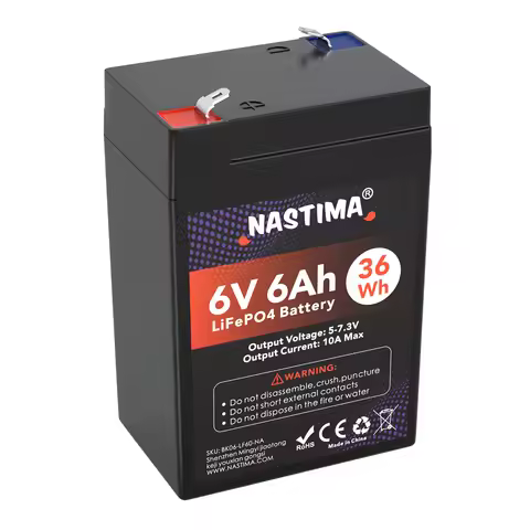 NASTIMA 6V 6Ah LiFePO4 Battery With BMS Rechargeable Lithium Iron Phosphate Battery for Emergency Li