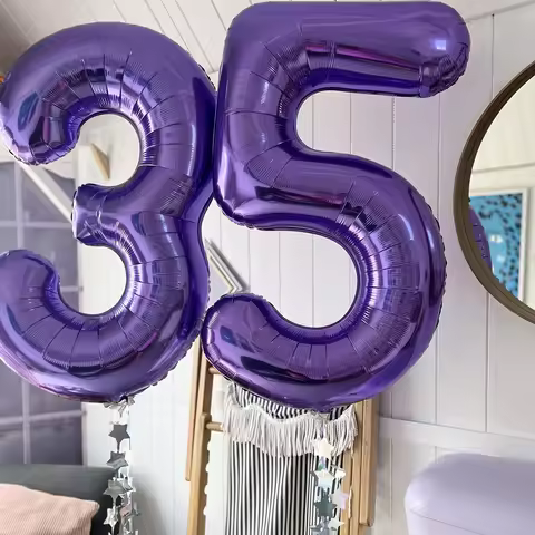 2Pcs 32 inch Purple Number Foil Balloons 10 15 18 21 30 35 40 50 60 Years Adult Birthday Anniversary