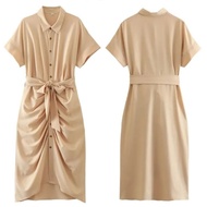 Beige Wrinkle Long Dress 71799