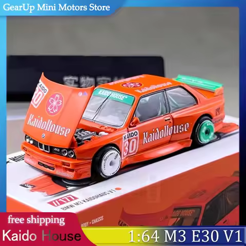 MINI GT X Kaido House 1:64 Scale BMW M3 E30 V1 Diecast Model Car Orange Alloy Body with Opening Hood