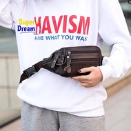 <Dream-t> Large Capacity Waterproof Real Genuine Leather Men's Waist Bag Cowhide Zipper Site Workers