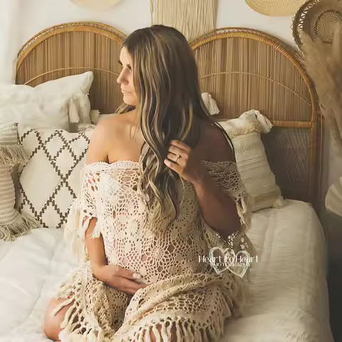 A Set Photo Shoot Maxi Floral Maternity Gown Multi Layer Deep V Pregnant Dress Embroidery Cape Women