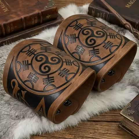 2pcs Medieval Viking Embossed PU Leather Wrist Guards Vintage Wristbands for LARP Renaissance Fairs 