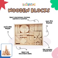 Wooden Blocks 100+ Pcs - Mini Pine Wood PDK Blocks natural - Wooden Building Blocks