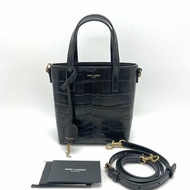 YSL 黑金鱷魚紋手提斜背水桶包 15*17*7 98新配件塵袋