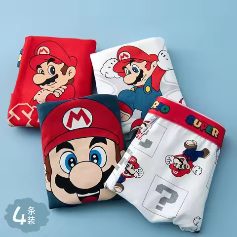 4pcs Anime Game Marios Bros Boy Boxer Underpants Cotton U Pouch Bulge Underwear Cartoon Shorts Kids 