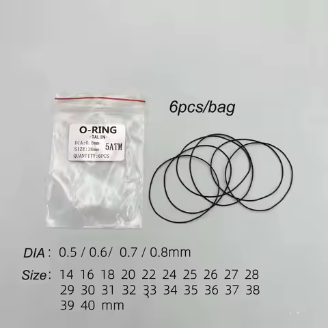 6pcs/bag 0.5mm 0.6mm 0.7mm 0.8mm Thickness Size 14-40mm 5ATM Watch Case O Ring Waterproof Gasket for