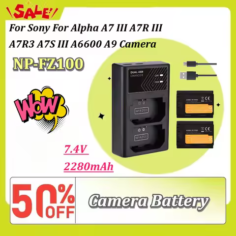 For Sony NP-FZ100 2Pack 7.4V 2280mAh Battery Dual Slot Charger Set for For Alpha A7 III A7R III A7R3