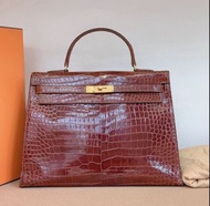 Hermes Kelly 35 Gold GHW Crocodile Bag 愛馬仕 凱麗 35 金棕 鱷魚 袋 包