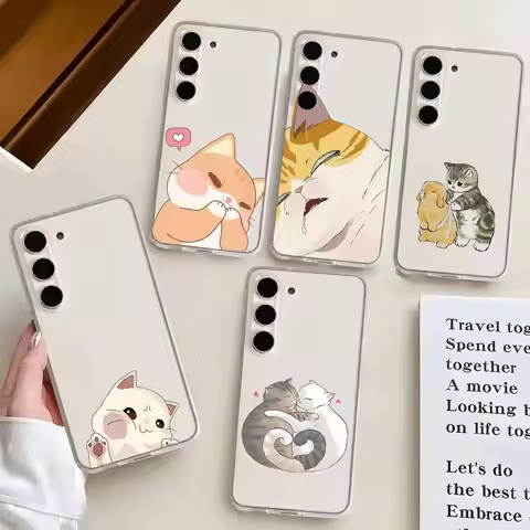 Cartoon Cat Phone Case For Samsung Galaxy S21 S22 S23 S24 S25ULTRA FE Ultra Plus5G A52S Transparent 