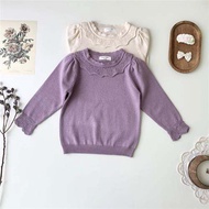 Autumn Knitwear Girls Lace Collar Pullover Sweater Long Sleeves Pure Cotton Fashionable Cotton Knit 