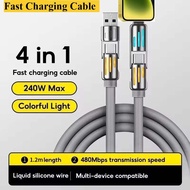 240W Fast Charging Data Cable 4 dalam 1, Caj Super Pantas USB Jenis C, Bahan Silikon Cecair dan Aloi