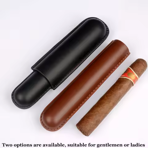 Leather Cigar Case Travel Cigar Humidor Single Cigar Tube 54 Ring Cigar Holder Portable Smoking Acce