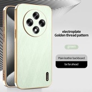 電鍍金絲紋皮質適用於OPPO A3國內時尚男女款手機殼A3防汗防指紋手機保護套A3PRO A5 A5PRO輕奢皮質保護殼-綠色 OPPO A3 5G