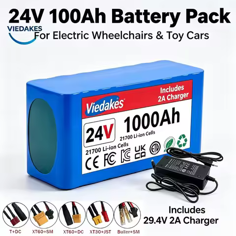 High Capacity 7S3P 24V 100Ah Lithium Battery for Wheelchairs 21700 Rechargeable Pack with 29.4V 2A F