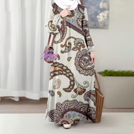 Baju Raya 【In stock】Women's Modest Abaya Dress - Beige with Multicolor Paisley Pattern (Brown, Purpl