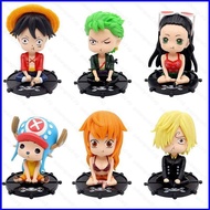 Comic 6pcs One Piece Shaking Head Action Figure Luffy Zoro Sanji Chopper Model Dolls Toys For Kids Gifts Ornament