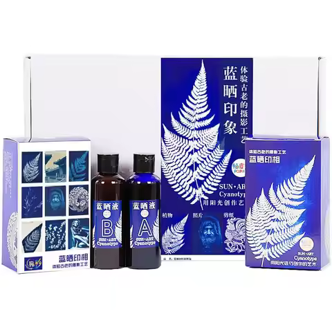 100/200ml Cyanotype Liquid DIY Kit Fabric Printmaking Textile Linen Fabric Wood Making Liquid Sponge