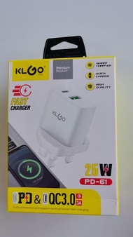 Pearl-KLGO PD-61 25W PD & QC3.0 雙口快充充電器 三腳插頭
