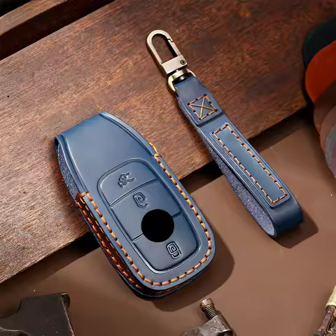 Leather Car Key Case Cover Fob Accessories Keychain for Mercedes Benz GLC300L E300 E260 E300L GLC300