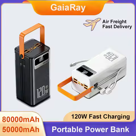 Gaiaray 120W Fast Charging Power Bank 80000mAh 50000mAh Portable Power Station Emergency Power Bank 