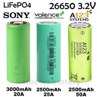 Valence Sony systems LiFePO4 26650 3.2v 3.6V LFP Rechargeable High Drain long cycle battery solar en