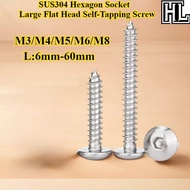 [HL-ZGLS] SUS304, Hexagon Socket Large Flat Head Self-Tapping Screw, M3/M4/M5/M6/M8, Hexagon Socket 