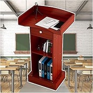 Stylish and Modern Portable Lecterns Conference Table Podium Stand With Storage Shelf And Drawer Laptop Desk Density Board Standing Lectern